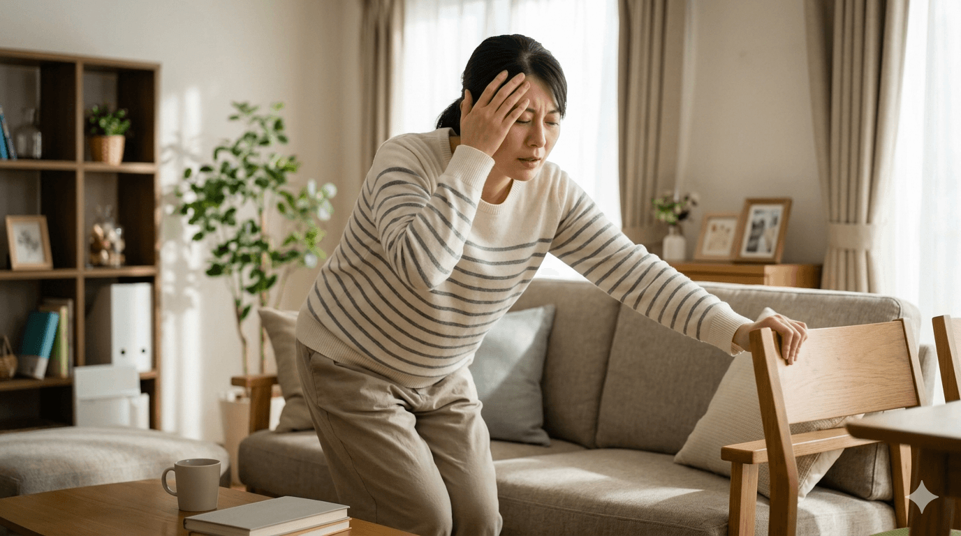 家で立ちくらみが起きてふらついている様子
