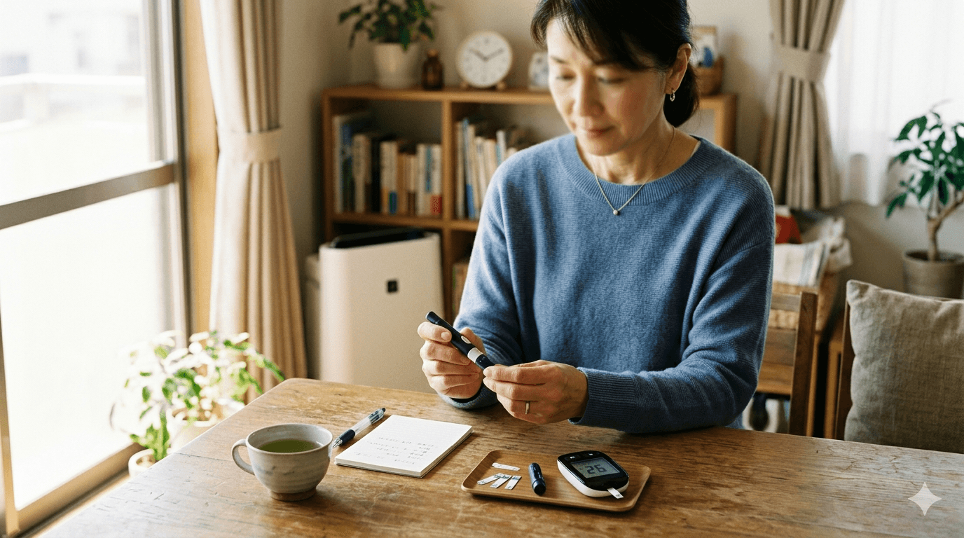 採血結果や健診説明を通してHbA1cの理解を助ける写真