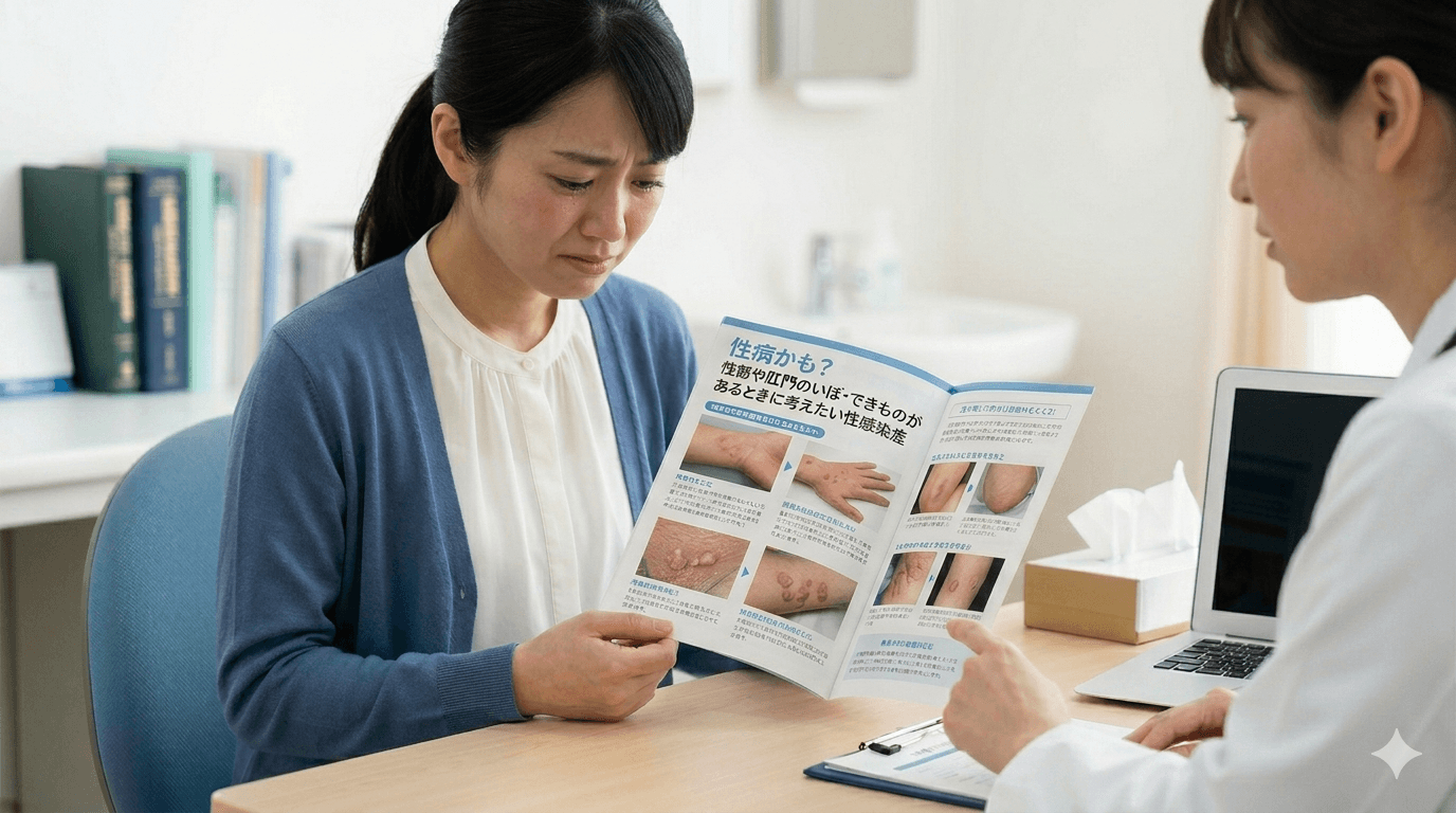 できものの受診前に情報を集めている机上風景