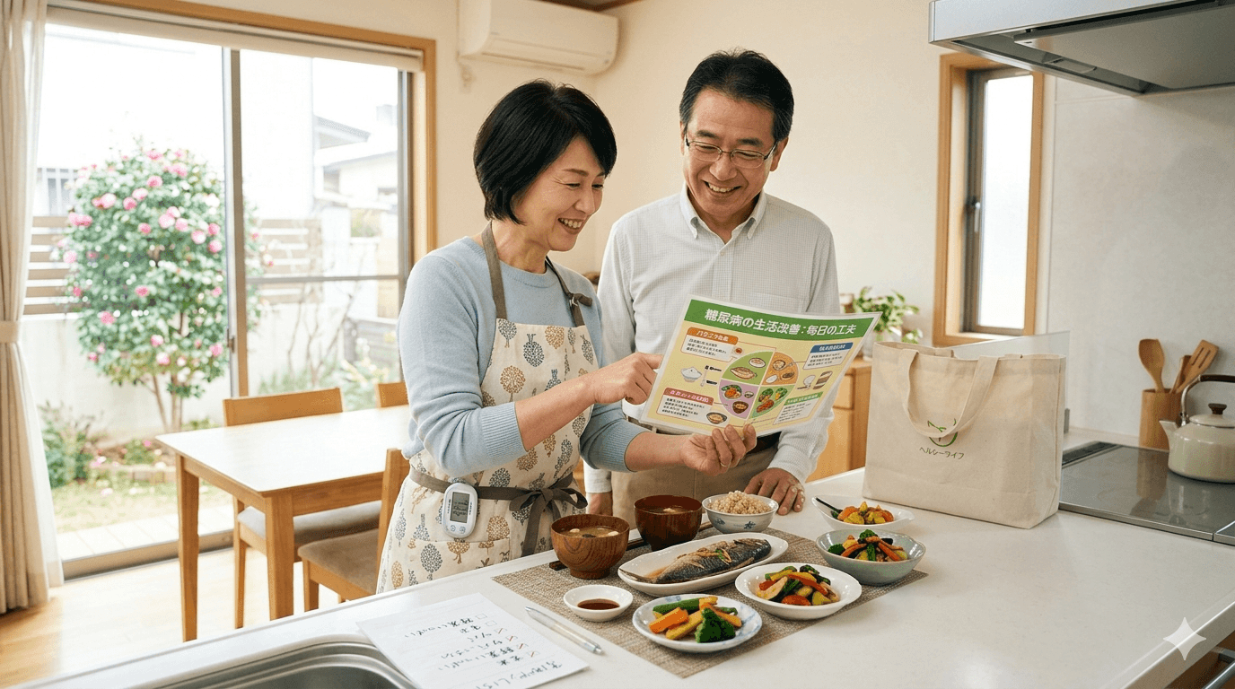 糖尿病の食事や生活改善をイメージできる写真